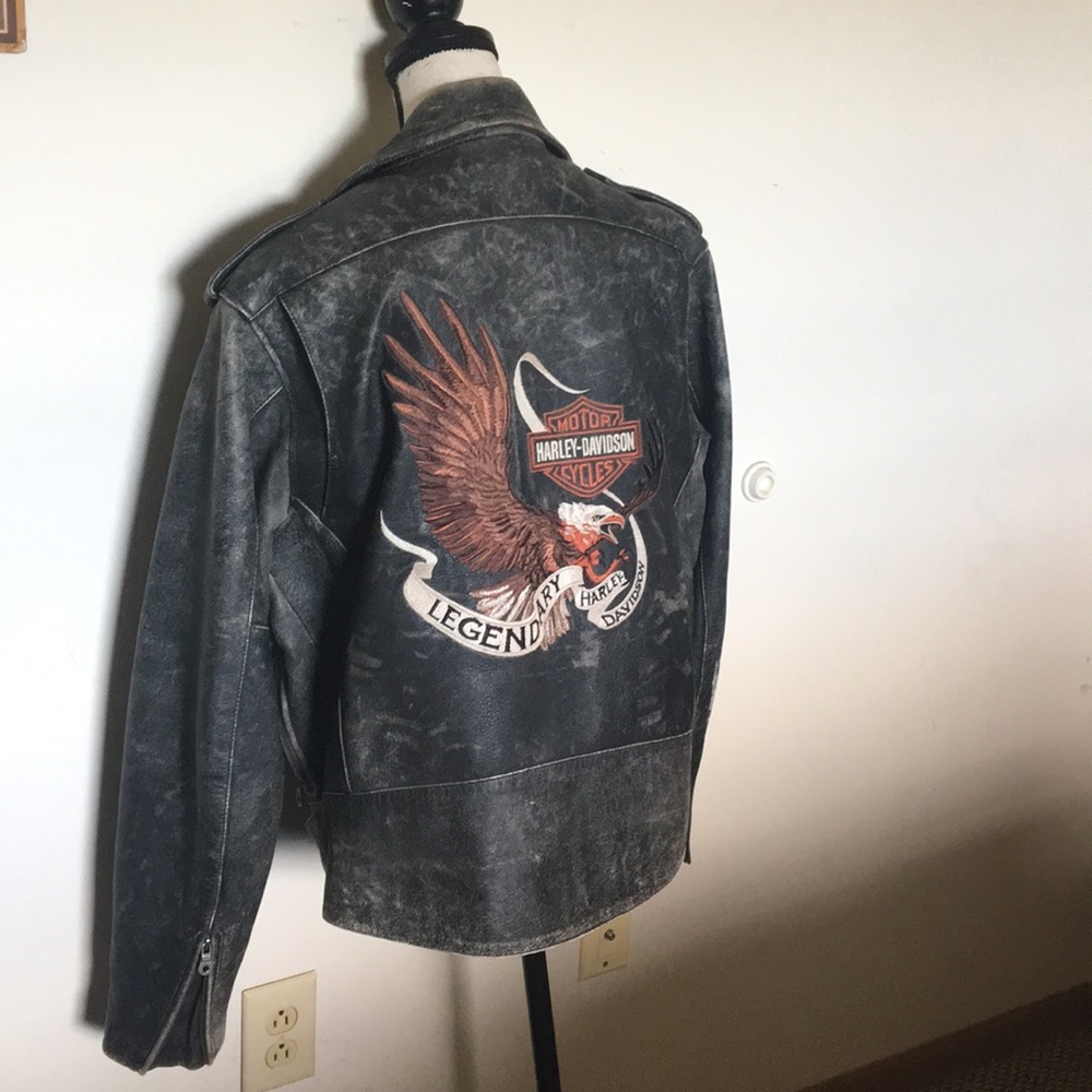 Harley-Davidson Black Leather Eagle Coat Large